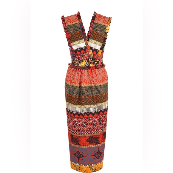 Stella Jean Red and Orange Patterned Midi Dress - Picture 1 of 6
